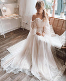 Smileven Boho Wedding Dress Puff Sleeves Bridal Gowns Backless Off the Shoulder Vestido De Noiva Lorie Wedding Gowns