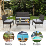 4 PCS Outdoor Patio Rattan Wicker Furniture Set With Table Sofa Cushioned Light Grey