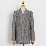TWOTWINSTYLE Casual Plaid Blazer for Women Notched Long Sleeve Korean Ruched Loose Blazers Female Fashion New Clothing 2022
