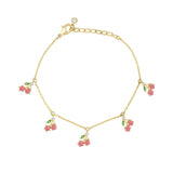 HOT 18k Real Gold Plated Colorful Zircon Cherry Peach Tropical Fruit Anklet for Women