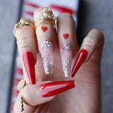 Rhinestone Crystal Design Pink Luxury Ombre Extra Coffin Press on Nails Gel