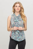 Mint Paisley Print Top with Neck Tie - shopwishi 