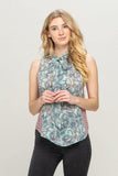 Mint Paisley Print Top with Neck Tie - shopwishi 