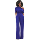 Fashion Wide Leg Slanted One Shoulder Belted Jumpsuits  Yoga