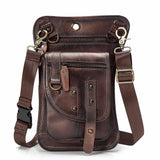 Crazy Horse Leather Design Men Small Messenger Mochila Bag Fashion Travel Belt Fanny Waist Pack Drop Leg Bag Tablet Pouch 2141