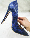 Fashion Blue Snake Skin Design Stiletto Heels Women Pointed Toe Pumps