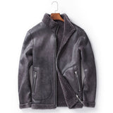 Mens Winter Slim Fit Short Shearling Jacket Real Wool Lining Office Work Coat Biker Man Suede Leather Outwear Coats Plus Size