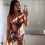IDS 2021 New Sexy Lingerie Underwear Mesh Print Three-Point Lingerie Women Plus Size Sexy Lingerie Set