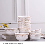 10pcs/Set Chinese Dining Room Ceramic Tableware  4.5*inch Deep Jingdezhen Bone China Porcelain Dinnerware Rice Bowl Ceramic Bowl