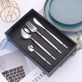 Silver Cutlery Set Stainless Steel 16 Piece Dinnerware Knive Fork Spoon Set Kitchen Complete Tableware Black Gift Box Dinner Set