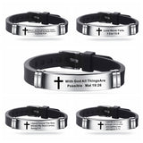 Cross Bible Christian Men Bracelet Adjustable Length Silicone Bangles
