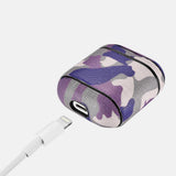 Camo Purple Premium Leather AirPods 1 & 2 Case Hook Series - shopwishi 