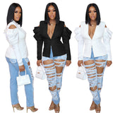 D681W New Design White Cropped Blazer Jacket for Women Puff Sleeve Causal Fashion Blazers Ladies Women