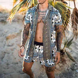 Men Clothes Set Summer Mens Punk Rock Party Suit Mens Club Beach Track Suits 2021 Boardshorts + Casual Print Shirts 2 Pcs Sets