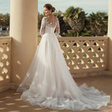 Fashion Lace Wedding Dresses With Sleeves Vestidos De Novia Elegant Beaded A-Line Bridal Gown Country Bride Dress