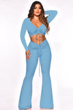 Fall Women Two Piece Jogger Set 2 Piece Set Long Sleeve Pleated Crop Top Flare Trousers Casual Two Piece Sets for Women Winter