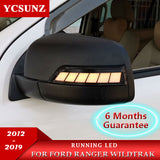 Running LED Mirror Covers for Ford Ranger 2012-2019 2020 T6 T7 T8 Wildtrak Double Cabin With Lights