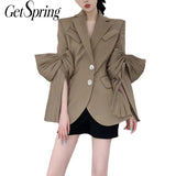Women Blazer Temperament Suit Blazer Bow Pleated Ladies Blazer Coat Irregular Women's Suit Jacket