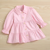 FOCUSNORM Autumn Fashion Kids Girls Dress 2pcs Outfits 1-6y Solid Single Breasted Shirts Dress+PU Leather Vest
