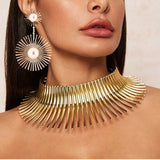 UDDEIN African Vintage Gold Torque Choker Necklace & Pendant Set