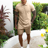 QC542 - New Custom Logo Cotton Short Sleeve Polo Shirt and Shorts Set Mens