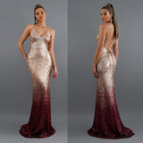 Long Sparkle Ever Pretty V-Neck Wedding Party Dress Women Elegant Sequin Mermaid Maxi Gold Evening Party Dress