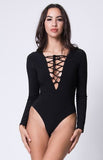 LACE UP HOODIE SOLID BODYSUIT