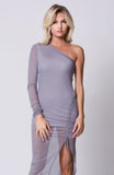 ONE SHOULDER MESH MIDI DRESS