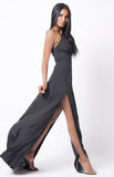 V NECK DOUBLE SLIT MAXI DRESS