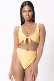 SOLID TIE FRONT HIGH WAIST UNDIE SET