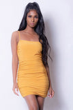 SPAGHETTI STRAPS V BACK RUCHED DRESS