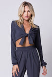 SELF TIE COLOR BLOCKED TWO PIECE SET