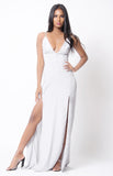 V NECK DOUBLE SLIT MAXI DRESS