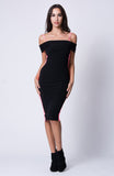 OFF SHOULDER COLOR BLOCK MIDI DRESS