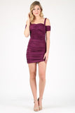 SPAGHETTI STRAPS RUCHED MINI DRESS