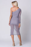 ONE SHOULDER MESH MIDI DRESS