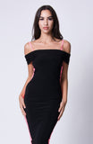 OFF SHOULDER COLOR BLOCK MIDI DRESS