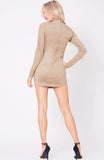 LONG SLEEVE MOCK NECK SUEDE MINI DRESS