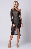 ONE SHOULDER MESH MIDI DRESS