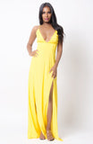 V NECK DOUBLE SLIT MAXI DRESS