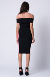 OFF SHOULDER COLOR BLOCK MIDI DRESS