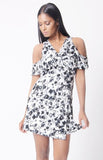 FLORAL PRINT COLD SHOULDER WRAP DRESS