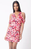 FLORAL PRINT COLD SHOULDER WRAP DRESS