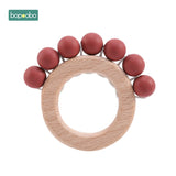 Bopoobo 1PC Baby Toys Beech Wooden Rattle Hand Teething Wooden Ring Can Chew Beads Play Gym BPA