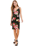 Large Floral Printed V-Line Sleeveless Fitted Knit Dress