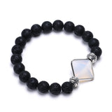Reiki Healing Energy Stone Mala Bracelets Pyramid Charm Natural Amethysts Quartz Crystal Opal Black Lava Stone Strand Bracelets