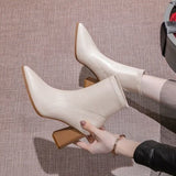 Thick-Heeled Short Boots Women's Single Boots 2021 New Autumn and Winter Pointed High-Heeled  Boots Mid-Tube Stretch Thin Boots