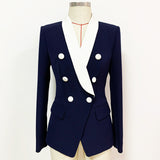 NOVANCE OLX014 European American Metal Contrast Cyan Suit Ladies Blazers Trendy Designers Coat Women Woman Blazer Formal Office