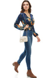 Floral Print Surplice Smock Back Long Sleeve Top