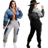 KX-G0430 in Stock Stand Women's Bomber Jacket Coat Patchwork Gradient Puffer Bomber Jacket Zip Up Women Jacket Winter
